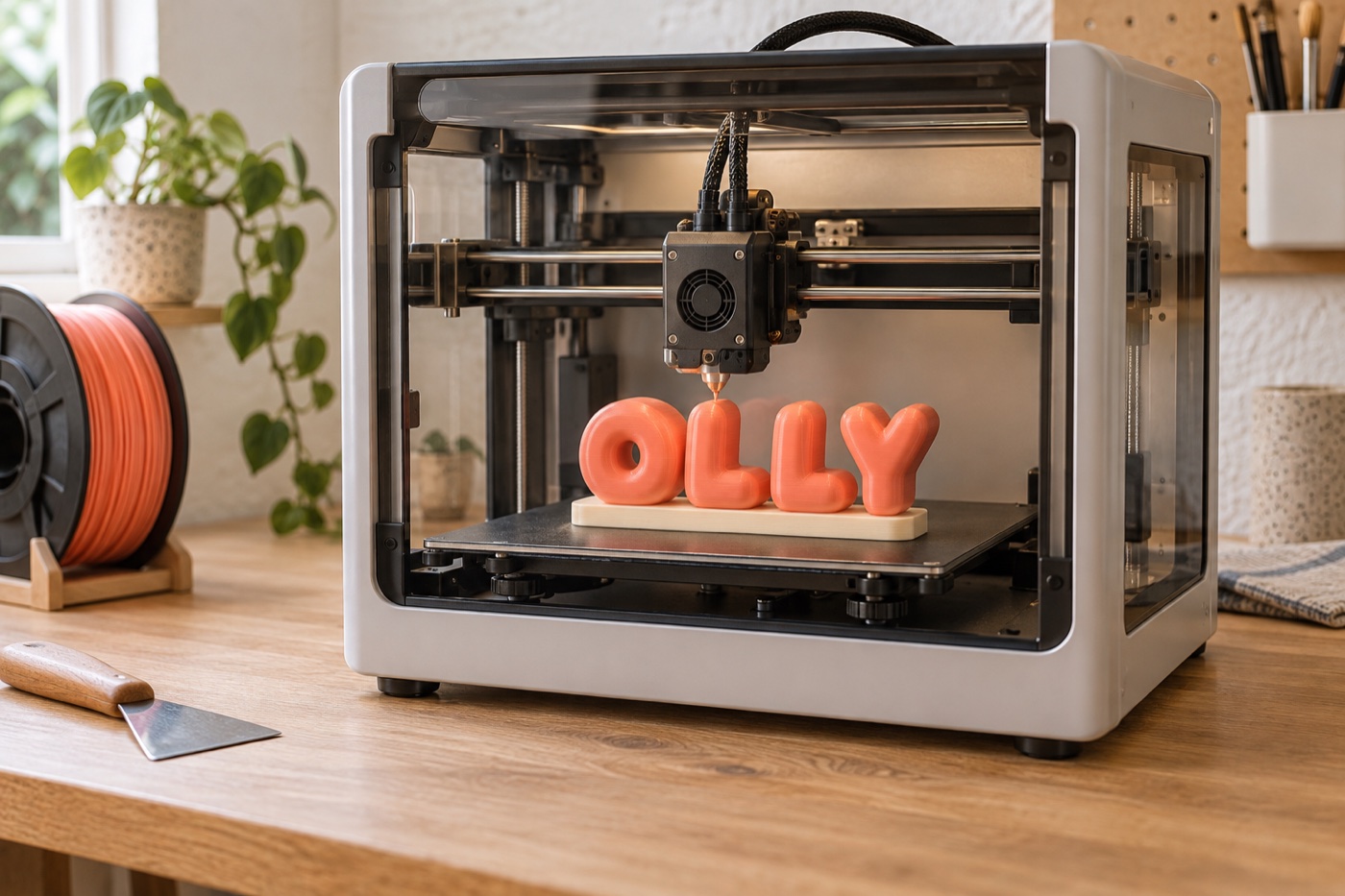 Personalised OLLY bubble letters being made in a warm contemporary studio
